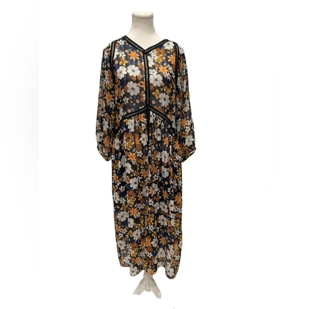 Sandro Paris See through Floral Midi Dress Size: M